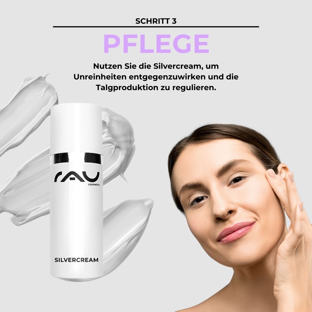 Basis Pflegeroutine für unreine fettige Haut RAU Cosmetics Pflegeset für unreine, fettige Haut – Set mit Reinigungsgel, Tonic, Serum und Creme zur Regulierung von Talgproduktion und Porenverfeinerung