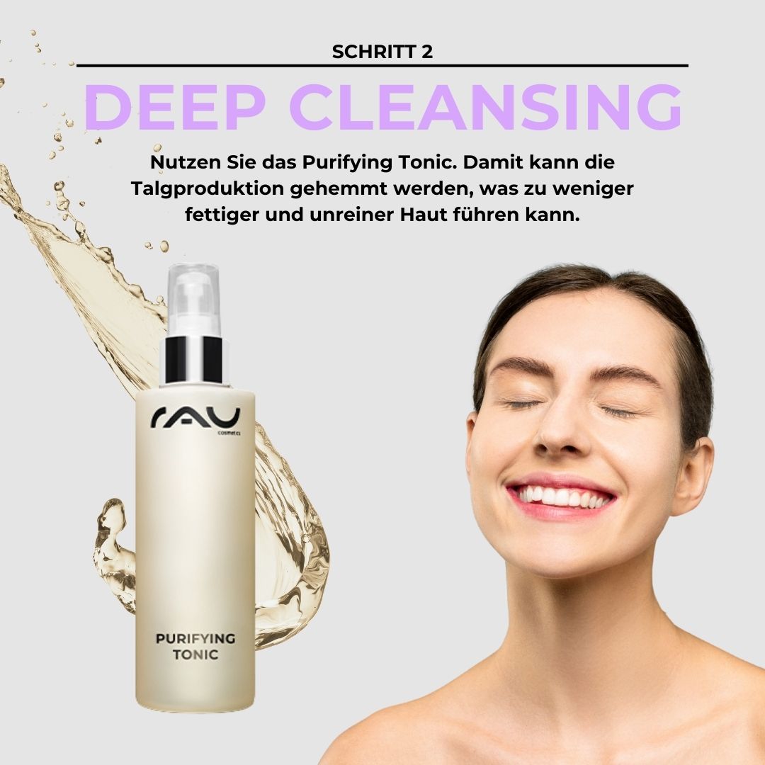 Basis Pflegeroutine für unreine fettige Haut RAU Cosmetics Pflegeset unreine, fettige Haut – Basis Routine mit Reinigungsgel, Spezial Tonic und Anti-Unreinheiten-Creme zur Regulierung von Talgproduktion und Porenverfeinerung